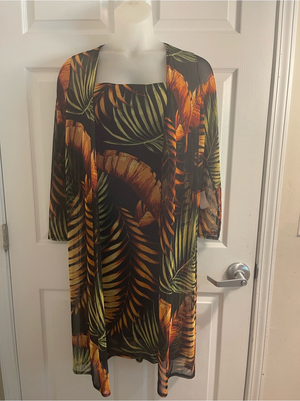 Women’s Tropical Leaf Print Tube Dress with matching sheer Duster